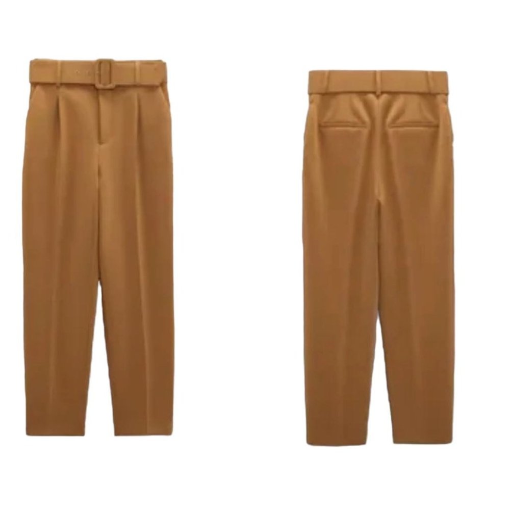ZARA PANTS WITH FABRIC-COVERED BELT BROWN SIZE XL